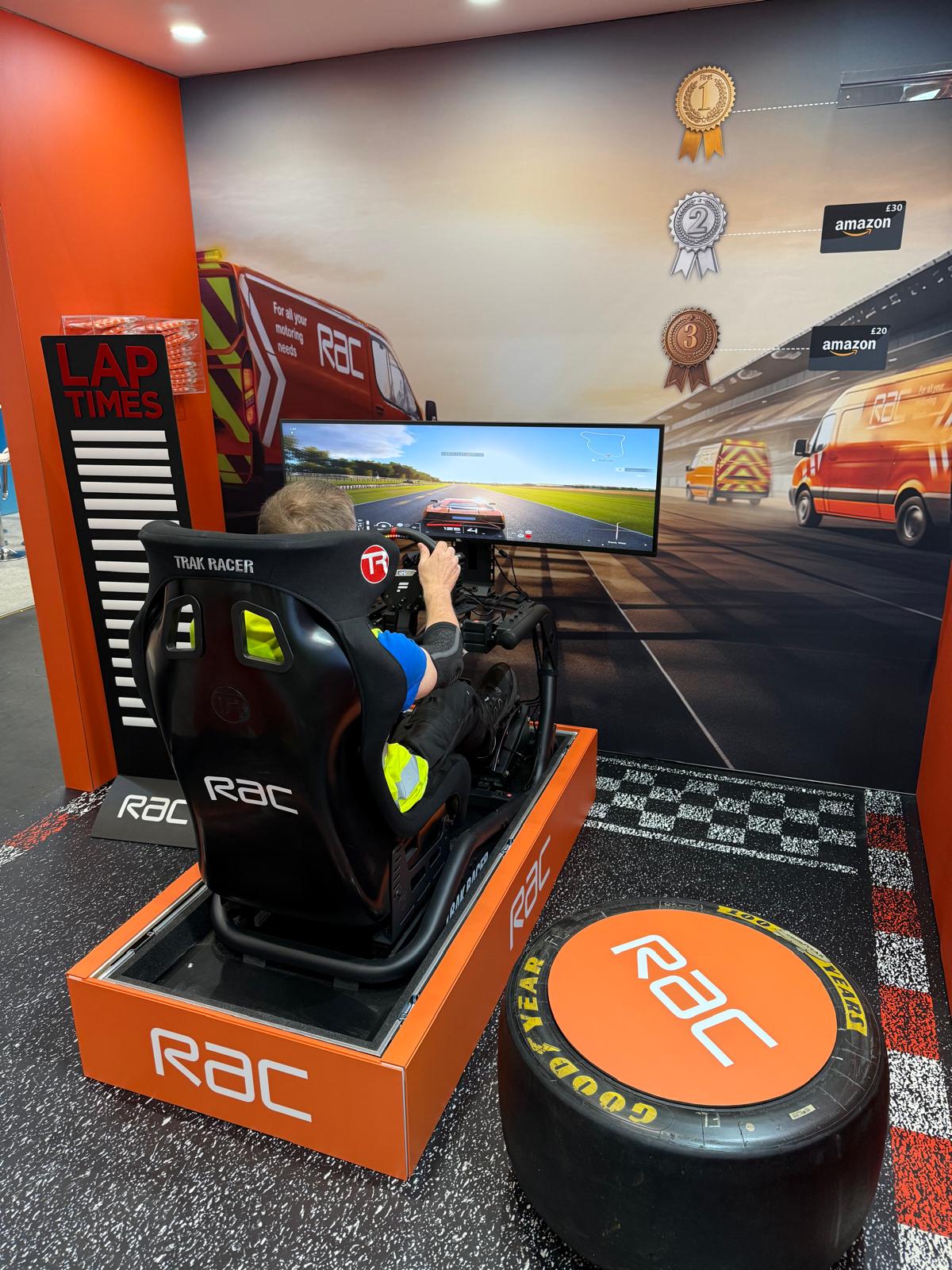 Branded racing simulator at an interactive exhibition stand